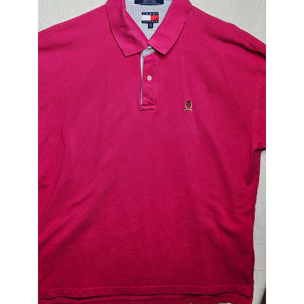 Tommy Hilfiger Men's 2XL Pink Solid Short Sleeve Collared Button Polo Emb Logo